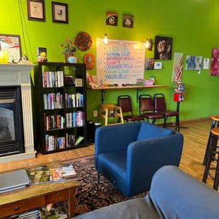 green walls and furniture