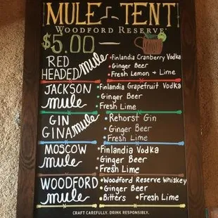 a menu on a blackboard