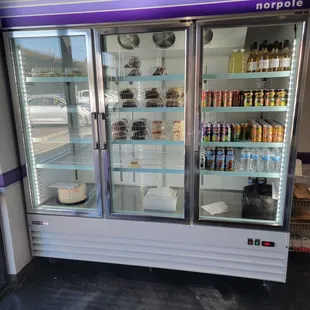 Display case of goodies and beverages