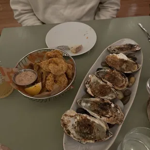 Shrimp basket and charbroiled oysters