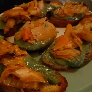 Kimchi toast ($16). Interesting. Didn't love the sweetness of the cashew spirulna cream, but it all tastes good mixed together.