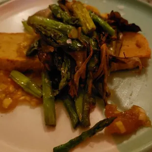 Maitake chickpea panise ($21). Interesting mix of garlic apricot chutney with asparagus and mushrooms.