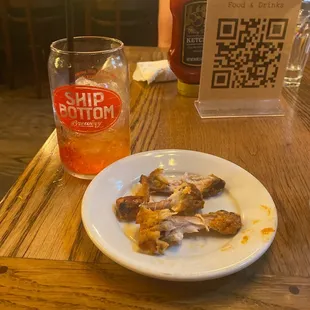 My buffalo wings I ate and my sherly temple I drank.