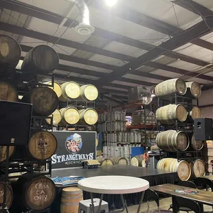 a room full of barrels