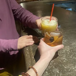 Swirled Pina Colada and Passionfruit Slush &amp; Plum Old Fashioned