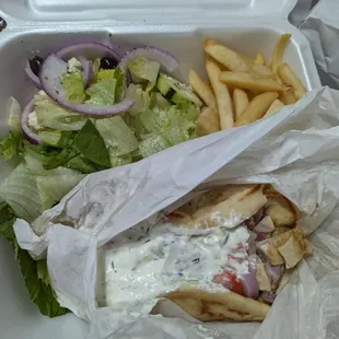 Gyro plate, comes with a salad and fries