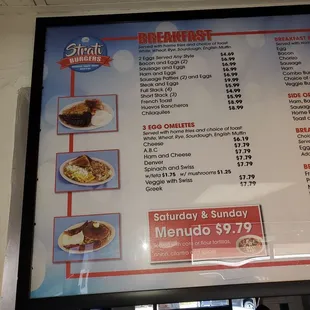 Great menudo, porkchops &amp; eggs and ham eggs. Green salsa is fire. The coffee is good and they have baklava.