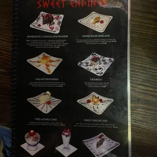 Dessert menu