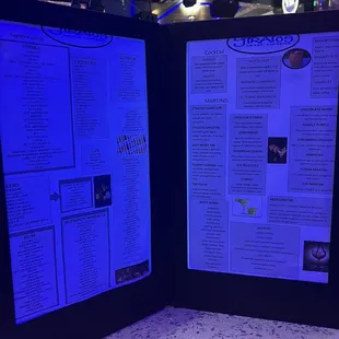 Drink menu that lights up