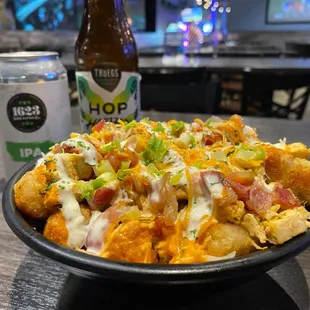 Loaded buffalo chicken tater tots
