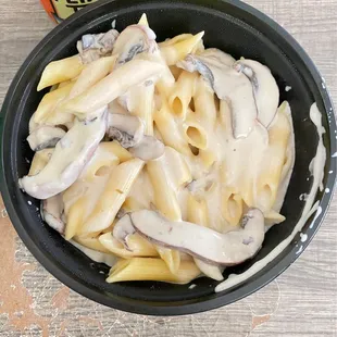 Mushroom stroganoff with penne pasta