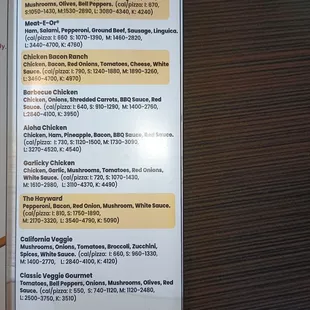 the menu for the menu