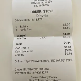 Receipt for eclair