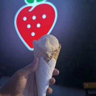 Waffle Cone with 1 scoop of Tiramisu and 1 scoop Chai Latte