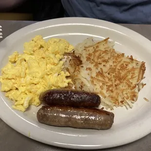 Eggs, hash browns, and sausage