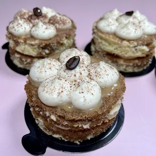 a close up of a stack of desserts