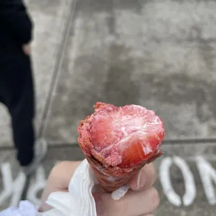 Strawberry at bottom of cone