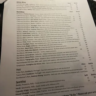 Wine list