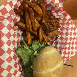 Blue Mushroom Burger and Sweet Potato Fries