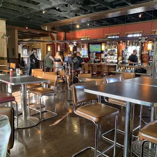 people sitting at tables in a restaurant