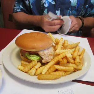 Delicicious hand-made tenderloin with mushy unappetizing frozen fries.