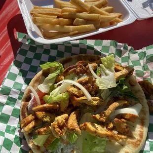 a chicken pita and french fries