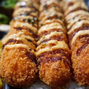 Jumbo shrimp katsu (those aren't hotdogs - stuffed with whole and pureed shrimp)