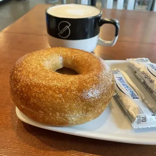 Macrina sourdough bagel and a Cappuccino