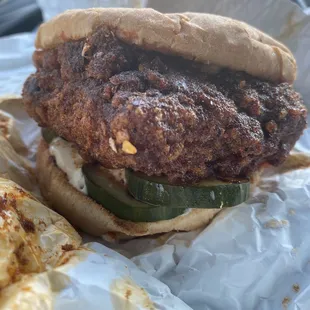 Hot fake chicken sandwich