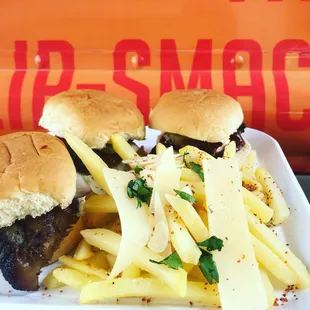 Brisket sliders and Parmesan fries