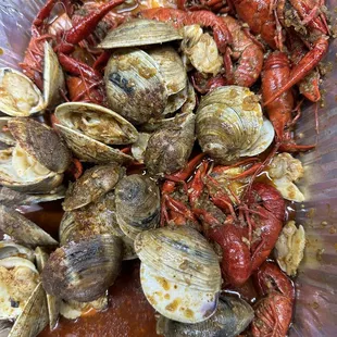 Steamed Clams and Crawfish