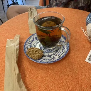 Mint Tea with sesame cookie.