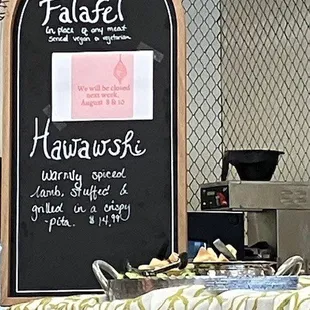 specials board and hummus appetizer