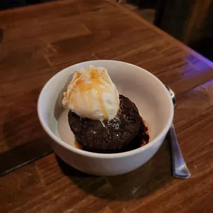 Chocolate cake and vanilla ice cream