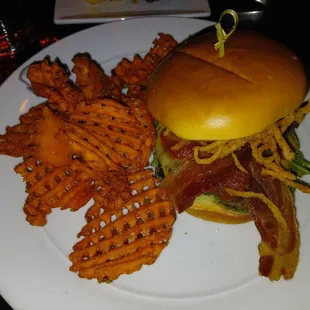 Unexpected burger with sweet potato fries