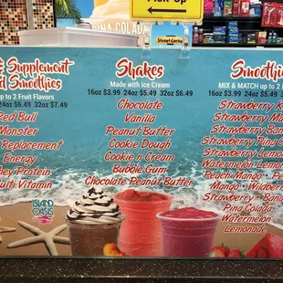 a menu for a smoothie shop
