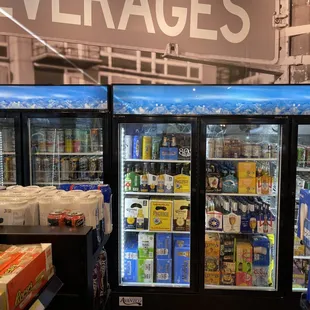beverage fridges in a grocery store