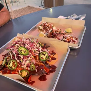 Nachos and Korean bbq pork tacos