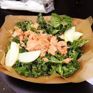 Happy Belly Truck. Kale salad with salmon.