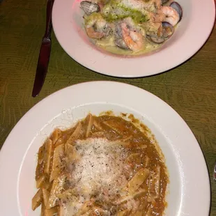 Shrimp &amp; Clam Linguini and Beef, Pork, Porcini Bolognese