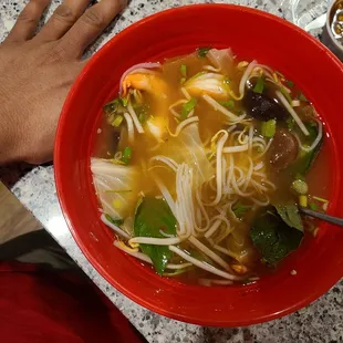 Shrimp pho (in mushroom broth)