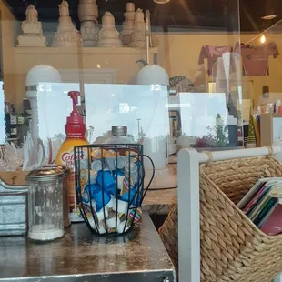 Condiments station. Mini moos, but offered us half and half behind counter.