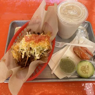 3 - Al pastor Tacos and Regular Horchata Drink