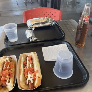 Two Sonoran dogs and a manzanita beverage