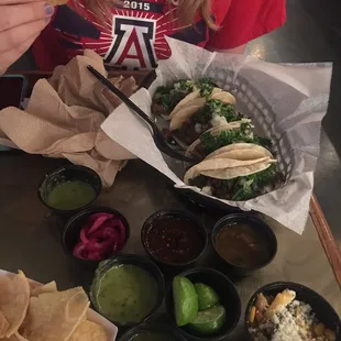 Great asada tacos, and al pastor yummy  The calabacitas were good but over priced..  Come get your free taco so worth it
