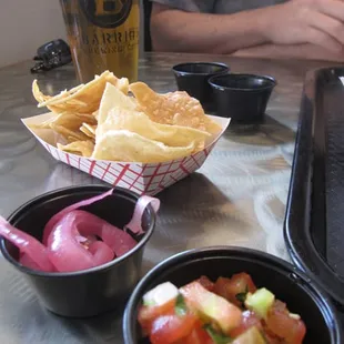 Amazing tortilla chips and other fixins&apos; from the salsa bar.