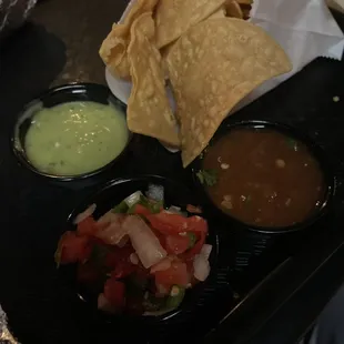 Fresh made chips and fresh made salsas