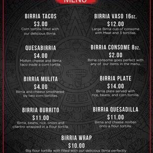 birria menu