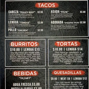STREET TACOS MENU