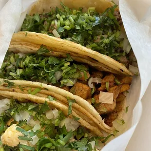 Chicken, steak, al pastor